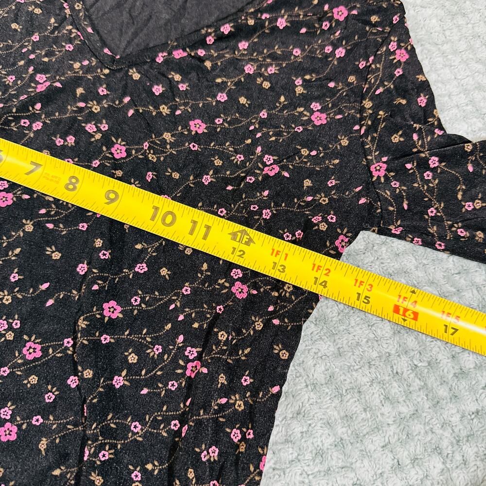 vtg y2k black/pink floral paisley quarter sleeve blouse s briggs ny office siren - Picture 5 of 5